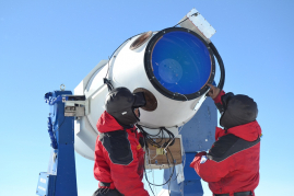 Scientists working at the AST3 telescope at Dome A.